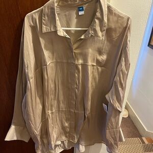 Silky Tan Button-Up Blouse